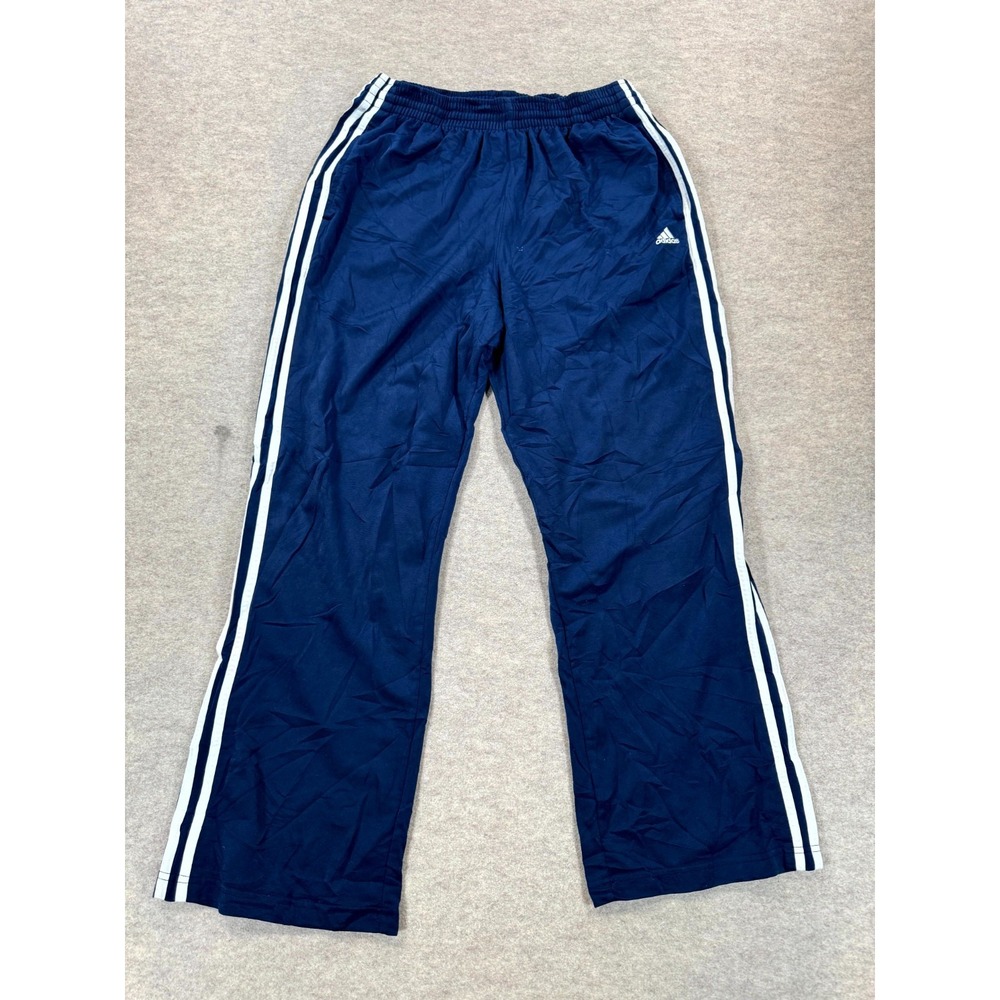 Vintage Adidas Track Pants Mens Medium Blue Logo 3 Stripes Baggy Straight Leg
